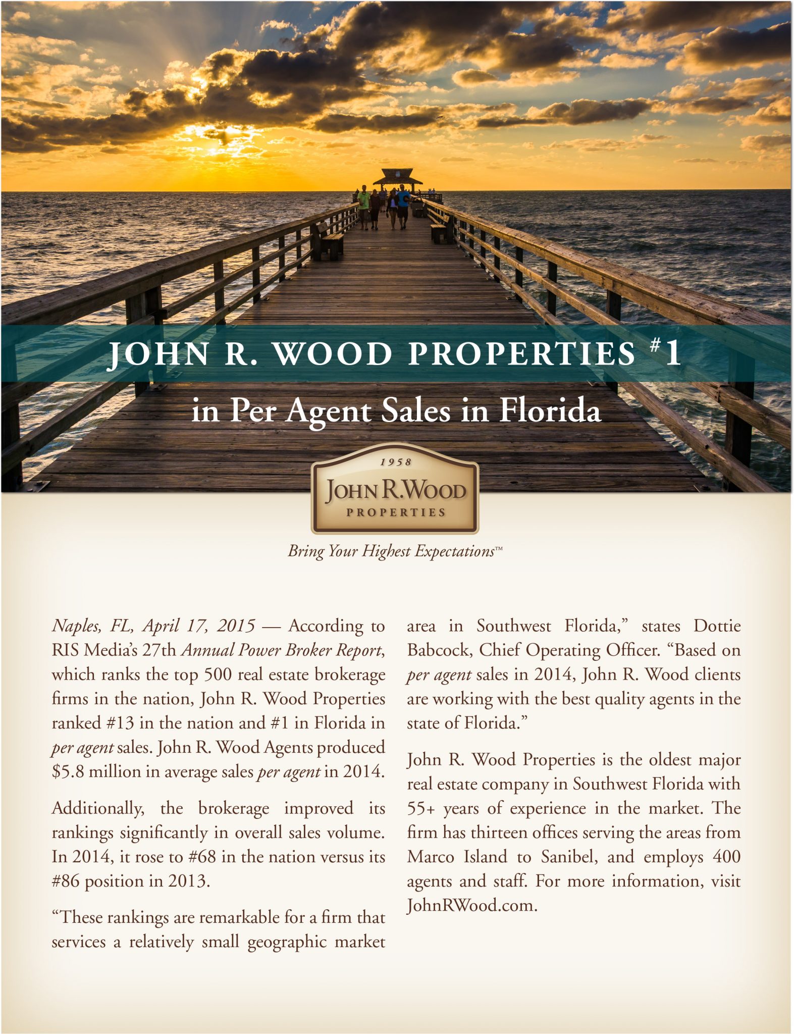 JohnRWood Properties #1 in per agent sales in Florida.indd